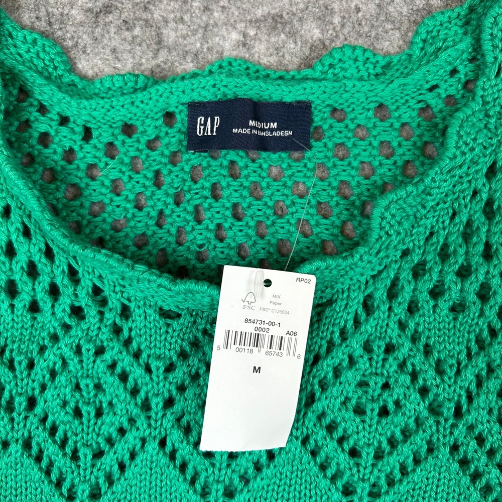 NWT Gap Crochet Knit Green Cropped Halter Tank Y2K 70s Boho Festival Medium - Picture 3 of 6
